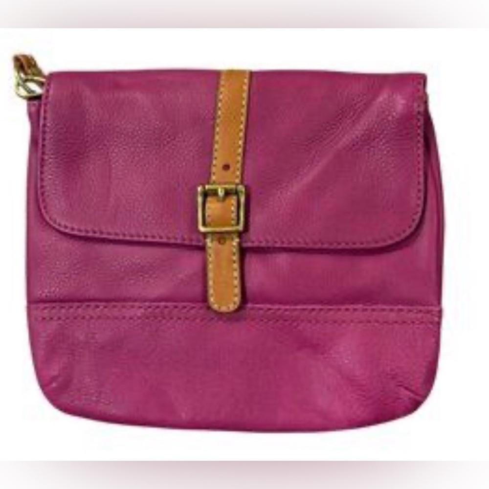 Fossil Pink Leather Crossbody Bag with Brown Strap